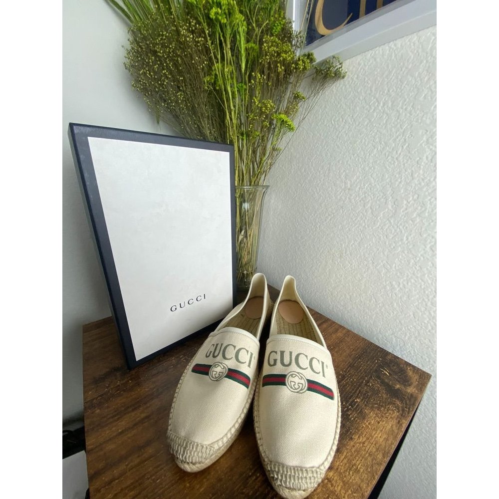 Gucci Logo Canvas Espadrilles Flats Shoes